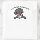 Black Lab Puppy Ice Cream Cartoon Ovale Sticker (Tas)