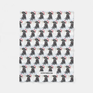 Black Lab Puppy in Santa Hat of Custom Dog Photo Fleece Deken