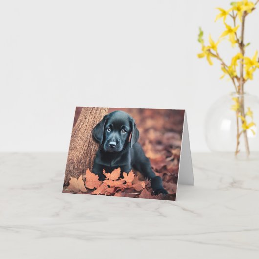 Black Lab Puppy Kaart (Gele Bloem)