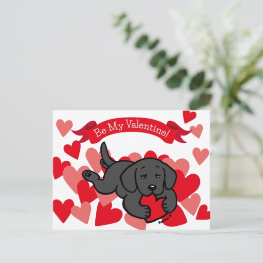 Black Lab Puppy Kauwhart Valentijn Feestdagenkaart (Staand voorkant)