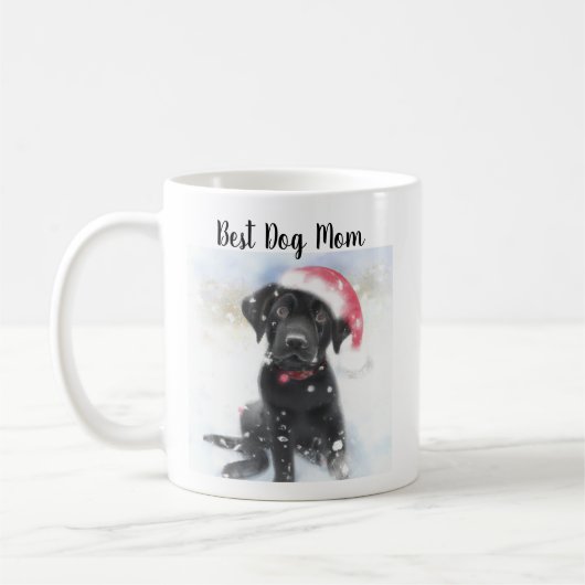 Black Lab Puppy met kerstkerstkerstmanhoed Koffiemok (Links)