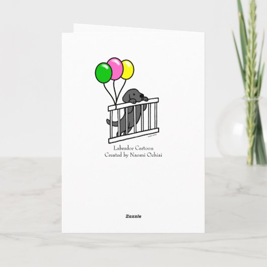 Black Lab Puppy & Puppy Gate 1 Cartoon Birthday Kaart (Achterkant)
