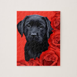 Black Lab Puppy Rozen Labrador Retriever Legpuzzel