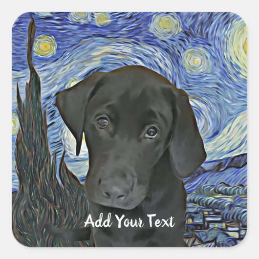 Black Lab Puppy Sterrennacht op maat Vierkante Sticker (Voorkant)
