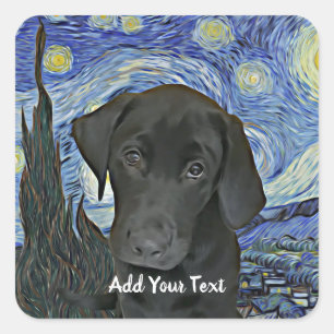 Black Lab Puppy Sterrennacht op maat Vierkante Sticker