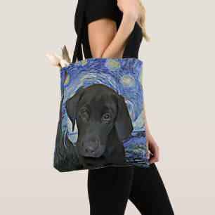 Black Lab Puppy Sterrennacht Van Gogh geïnspireer Tote Bag