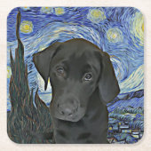 Black Lab Puppy Sterrennacht Van Gogh geïnspireerd Kartonnen Onderzetters (Voorkant)