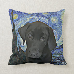 Black Lab Puppy Sterrennacht Van Gogh geïnspireerd Kussen