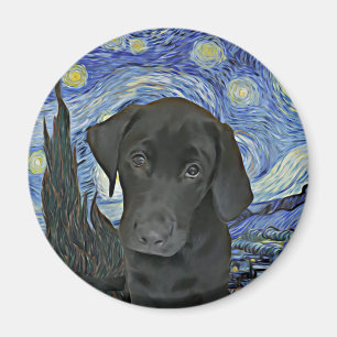 Black Lab Puppy Sterrennacht Van Gogh geïnspireerd Magneet