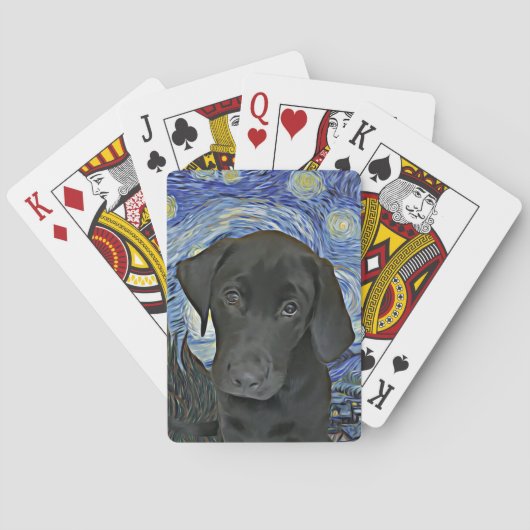 Black Lab Puppy Sterrennacht Van Gogh geïnspireerd Pokerkaarten (Achterkant)