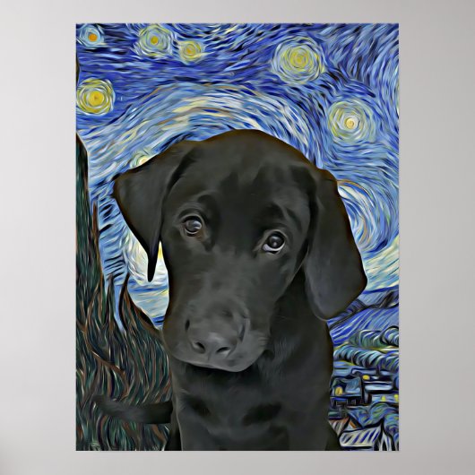 Black Lab Puppy Sterrennacht Van Gogh geïnspireerd Poster (Voorkant)