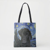 Black Lab Puppy Sterrennacht Van Gogh geïnspireerd Tote Bag (Voorkant)