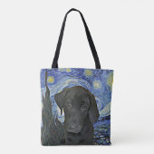 Black Lab Puppy Sterrennacht Van Gogh geïnspireerd Tote Bag (Achterkant)