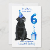 Black Lab Puppy Thema 6e Verjaardag Blue Boy Pawty Kaart (Voorkant)