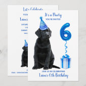 Black Lab Puppy Thema 6e Verjaardag Blue Boy Pawty Kaart (Voorkant / Achterkant)