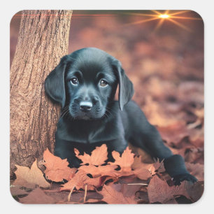 Black Lab Puppy Vierkante Sticker