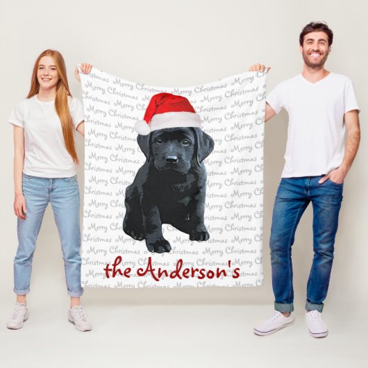 Black Lab Puppy - Vrolijk kerstfeest - Labrador Fleece Deken (In situ)