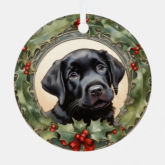 Black Lab Puppy's eerste kerst metalen Ornament (Achterkant)