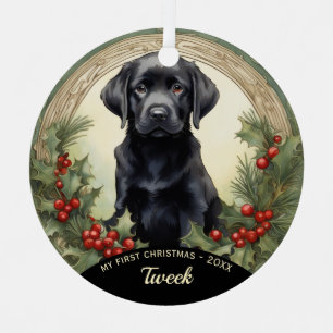 Black Lab Puppy's eerste kerst metalen Ornament
