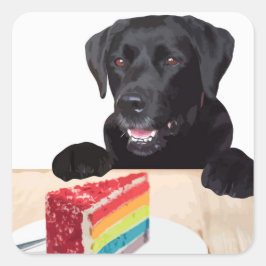 Black Lab Regenboog Cake Hond Verjaardagsfeest Vierkante Sticker