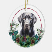 Black Lab Retriever Evergreen Berry Krans Keramisch Ornament (Links)
