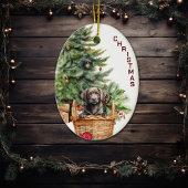Black Lab Retriever Puppy Wicker Basket Kerstmis Keramisch Ornament