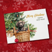 Black Lab Retriever Wicker Basket Kerst Kaart