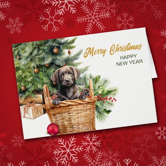Black Lab Retriever Wicker Basket Kerst Kaart