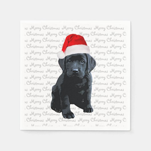 Black Lab Santa Dog - Merry Kerstlabrador Dog Servet (Voorkant)