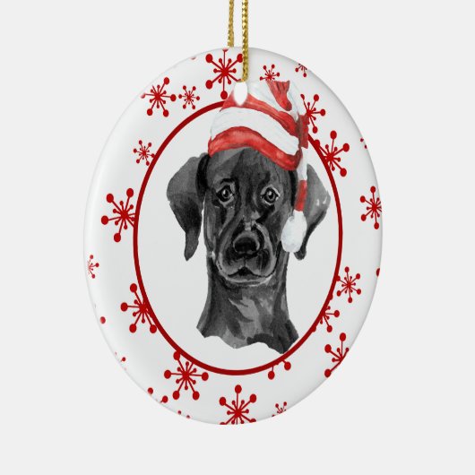 Black Lab Santa Hat Red Snowflake Keramisch Ornament (Rechts)