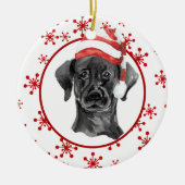 Black Lab Santa Hat Red Snowflake Keramisch Ornament (Voorkant)