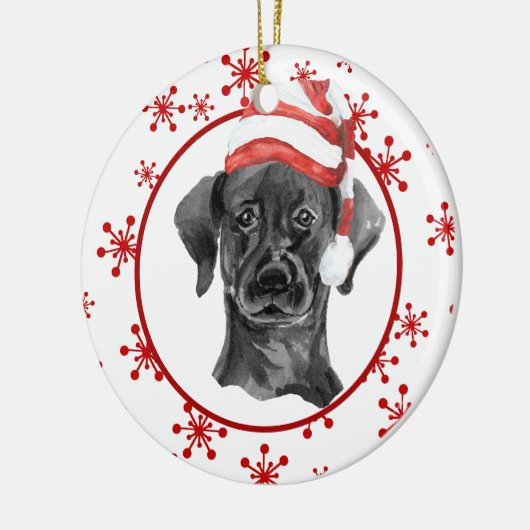 Black Lab Santa Hat Red Snowflake Keramisch Ornament (Links)