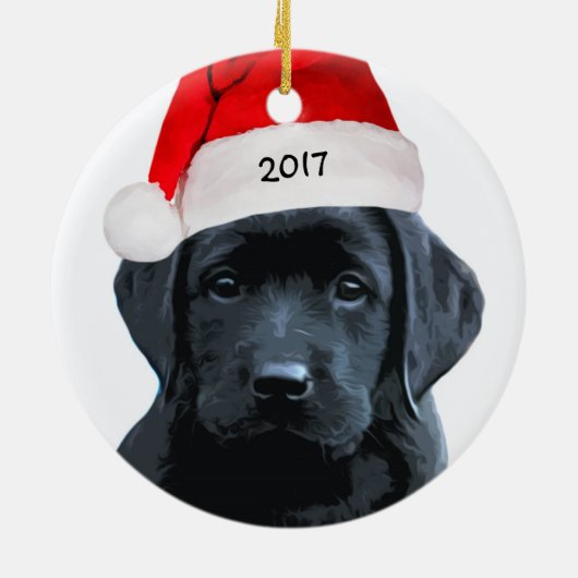 Black Lab Santa Kerstsieraad Keramisch Ornament (Achterkant)