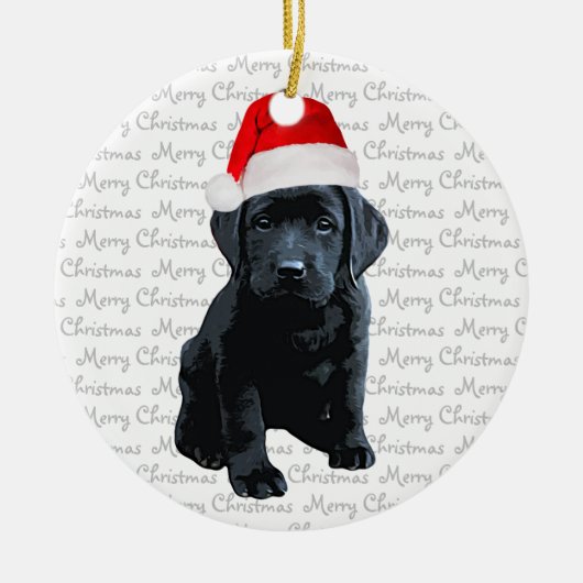 Black Lab Santa Puppy Pet Merry Kerstlabrador Keramisch Ornament (Voorkant)