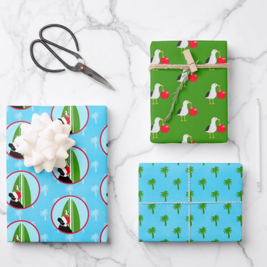 Black Lab Santa Surfplank Zeemeeuw Cadeaupapier Se (Voorkant)