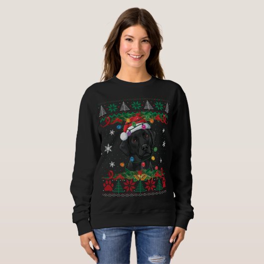 Black Lab Santa Ugly Sweater Hondenliefhebber X (Voorkant volledig)