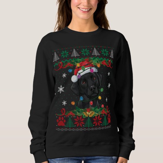 Black Lab Santa Ugly Sweater Hondenliefhebber X (Voorkant)