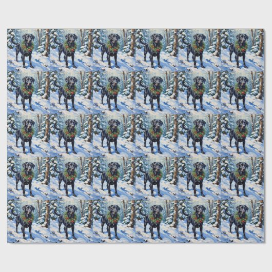 Black Lab Serene Winter Forest Christmas Holiday Cadeaupapier (Vlak)
