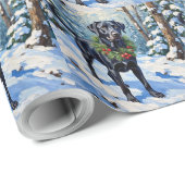 Black Lab Serene Winter Forest Christmas Holiday Cadeaupapier (Rol Hoek)
