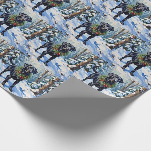 Black Lab Serene Winter Forest Christmas Holiday Cadeaupapier (Hoek)