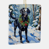 Black Lab Serene Winter Forest Christmas Holiday Keramisch Ornament (Rechts)