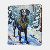 Black Lab Serene Winter Forest Christmas Holiday Keramisch Ornament (Links)