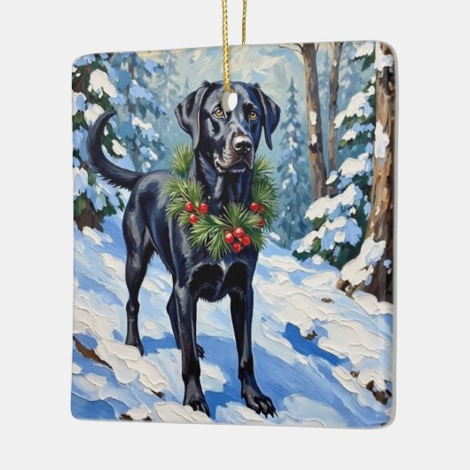 Black Lab Serene Winter Forest Christmas Holiday Keramisch Ornament (Links)