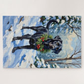 Black Lab Serene Winter Forest Christmas Holiday Legpuzzel (Horizontaal)