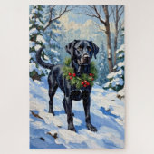 Black Lab Serene Winter Forest Christmas Holiday Legpuzzel (Verticaal)