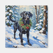 Black Lab Serene Winter Forest Christmas Holiday Magneet (Voorkant)