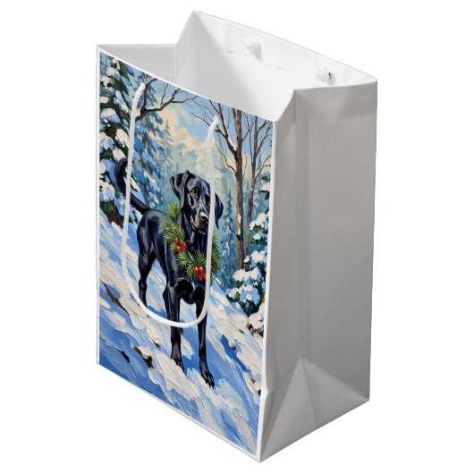 Black Lab Serene Winter Forest Christmas Holiday Medium Cadeauzakje (Voorkant Gekanteld)
