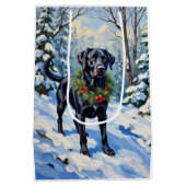 Black Lab Serene Winter Forest Christmas Holiday Medium Cadeauzakje (Achterkant)