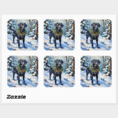Black Lab Serene Winter Forest Christmas Holiday Vierkante Sticker (Vel)