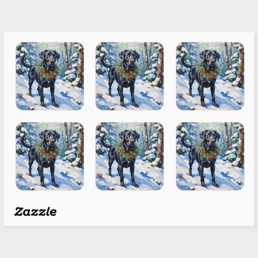 Black Lab Serene Winter Forest Christmas Holiday Vierkante Sticker (Vel)